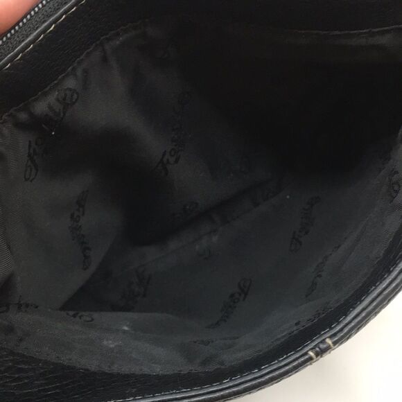 Vintage Fossil Black Leather Compact Satchel Bag with contrast cream stitching - Picture 10 of 16